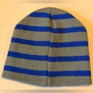 Striped Gray and Blue Beanie Toddler Winter Knit Hat